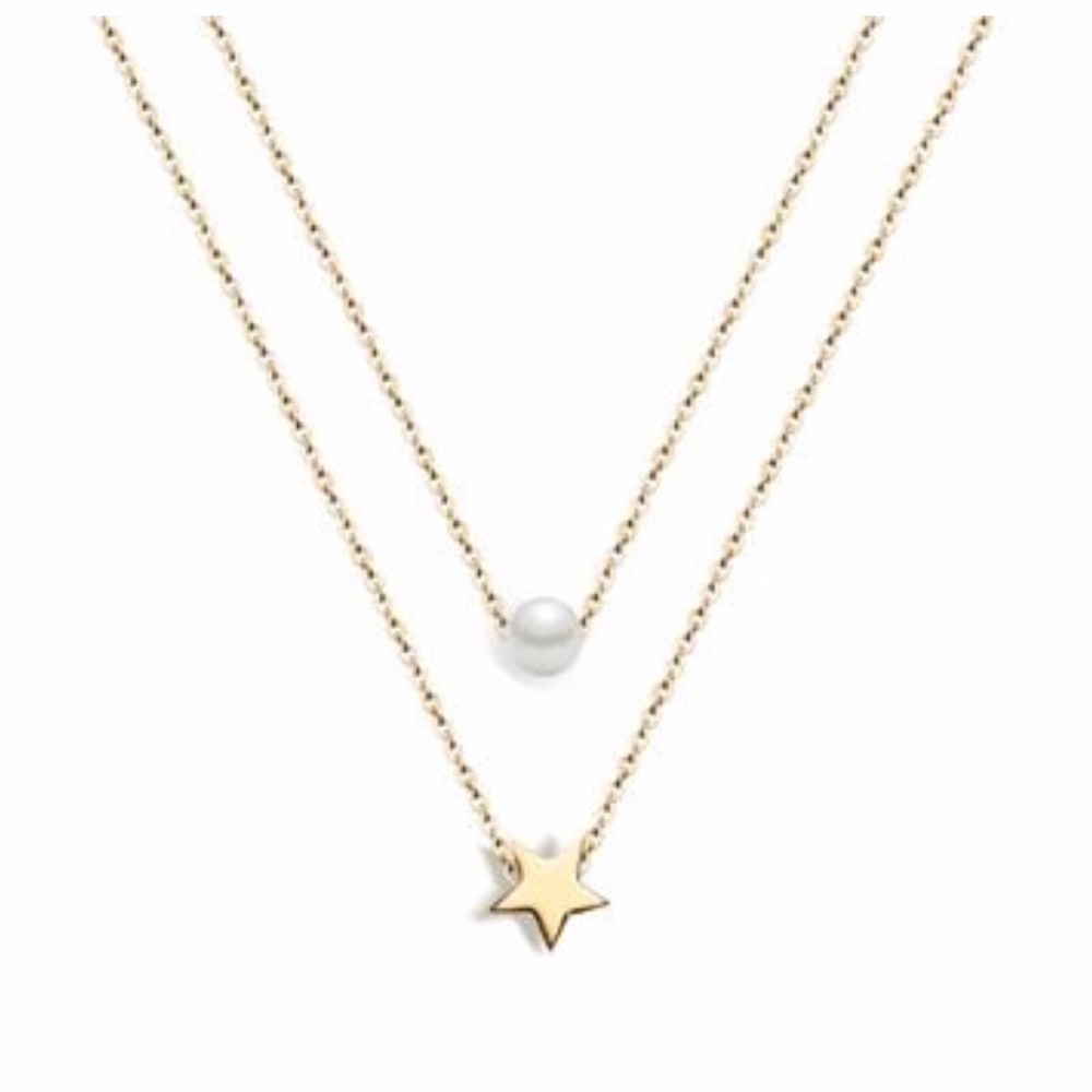 DAINTY SINGLE PEARL & STAR DOUBLE STRAND NECKLACE